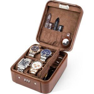 Watch Case with Combination Lock - 4 Watch Storage and Jewelry Organizer